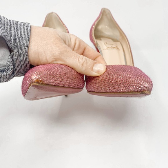 Christian Louboutin Iriza 100 Glitter Tisse Pink Heels EU 40 US 10 - Picture 8 of 15